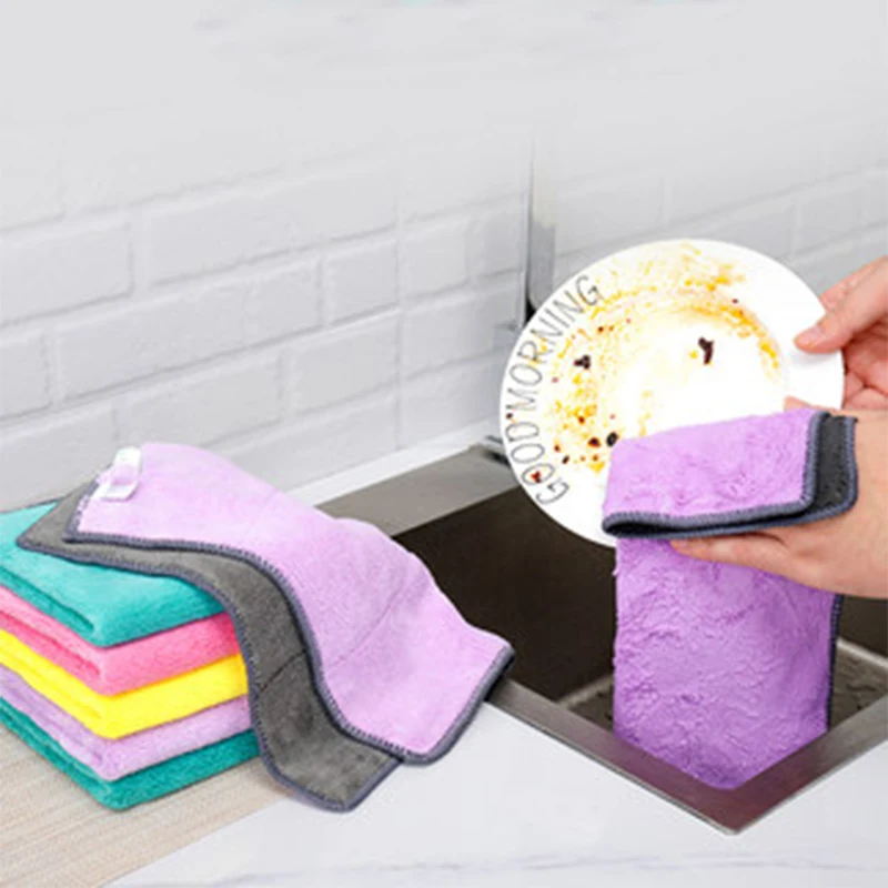 

Double-Sided Super Absorbent Microfiber Kitchen Dish Cloth 5pc Rag Dish Towel Cleaning Cloth Kichen Tools Gadgets Tableware