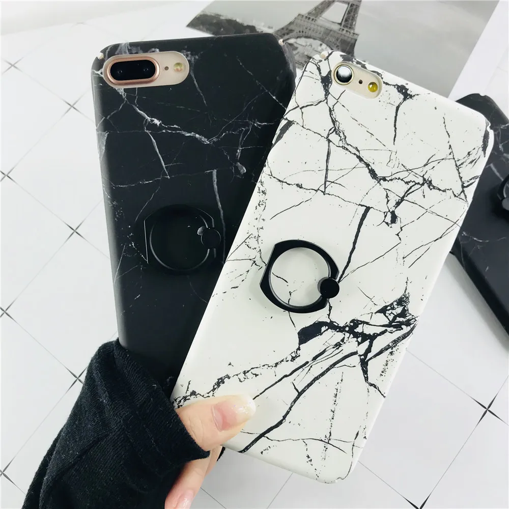 Простой черный белый цвет Мрамор кольцо сцепление телефона чехол для iPhone 6 6S 8 X X10