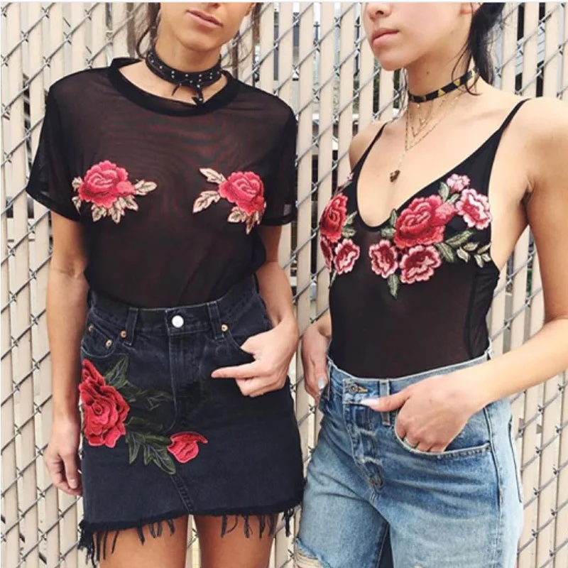 LING XIAO 2018 summer new hot women's suspenders embroidered slim sexy jumpsuit fashion V-neck black Siamese briefs wholesale | Женская