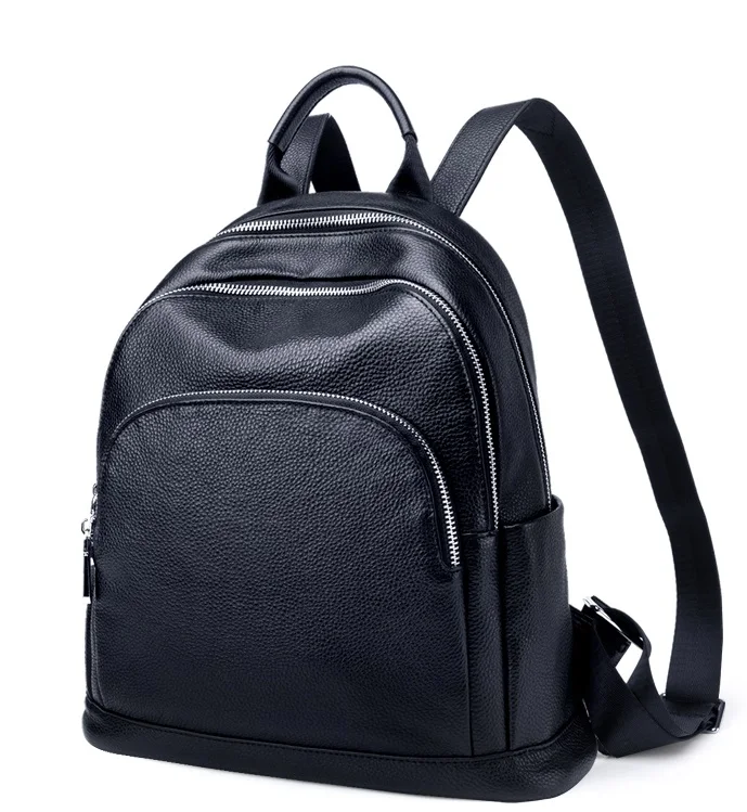 HH200-black-large ZOOLER,, настоящая коровья кожа, черный, серебряный, Женский функциональный рюкзак, для девушек, верхний слой, Воловья кожа, школьная сумка, Mochila# HH200 - Цвет: HH200-black-large