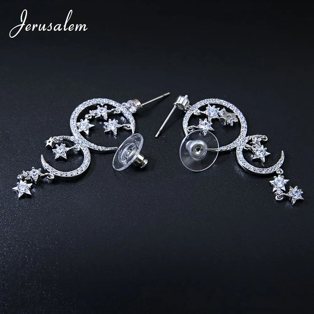 Кристалл Висячие серьги Свадебные Элегантные Moon Star долго мотаться Роскошные