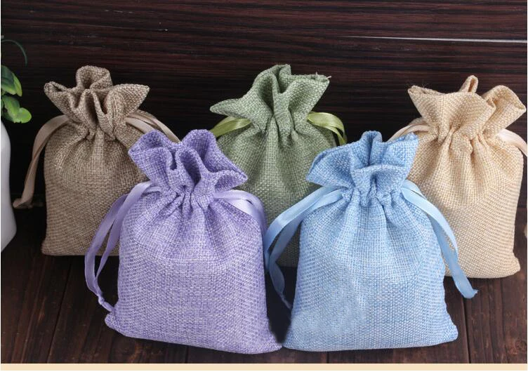 14*18cm 100pcs Handmade Jute Drawstring Burlap Bags For Wedding Party Christmas Gift Jewelry Pouches Packaging Bags