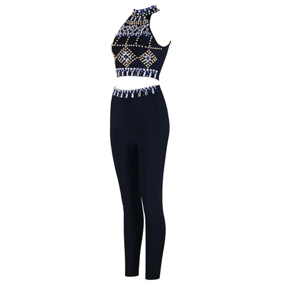 Женский комбинезон короткий топ без рукавов длинные штаны 2 шт.|2 piece set jumpsuit|long pant