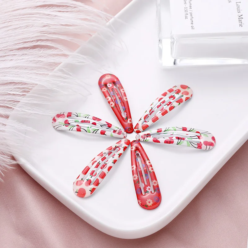 6 шт./компл. новые женские заколки для волос с милым принтом в виде цветов и вишни