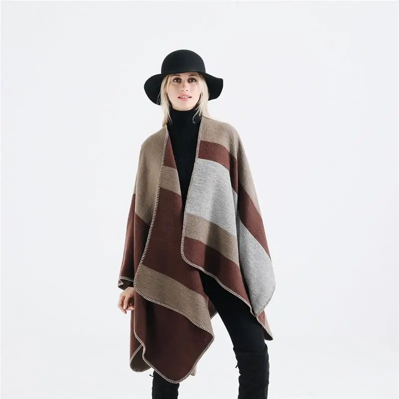 Мода Большой Stripe Pashmina Scarf Для женщин Элитный бренд толстые теплые кашемировые
