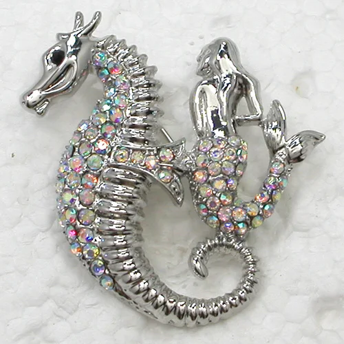 

Clear AB Crystal Seahorse Mermaid Rhinestone Pin brooches C772 F