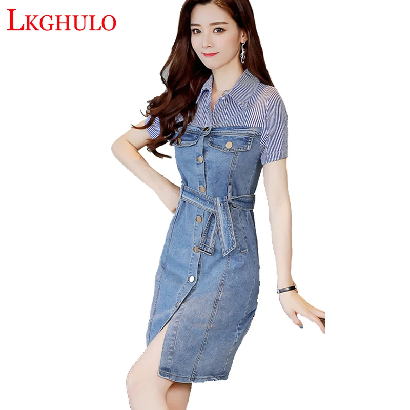 LKGHULO модная женская летняя Свободная Повседневная джинсовая рубашка с коротким