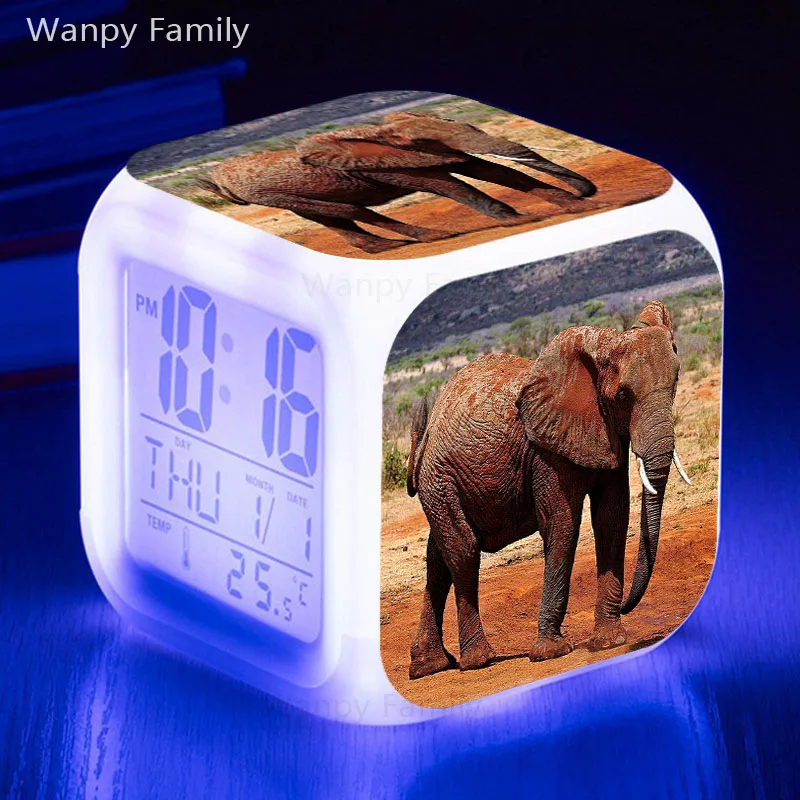 Африканский слон Будильник 7 цветов светящийся светодиодный сенсорный