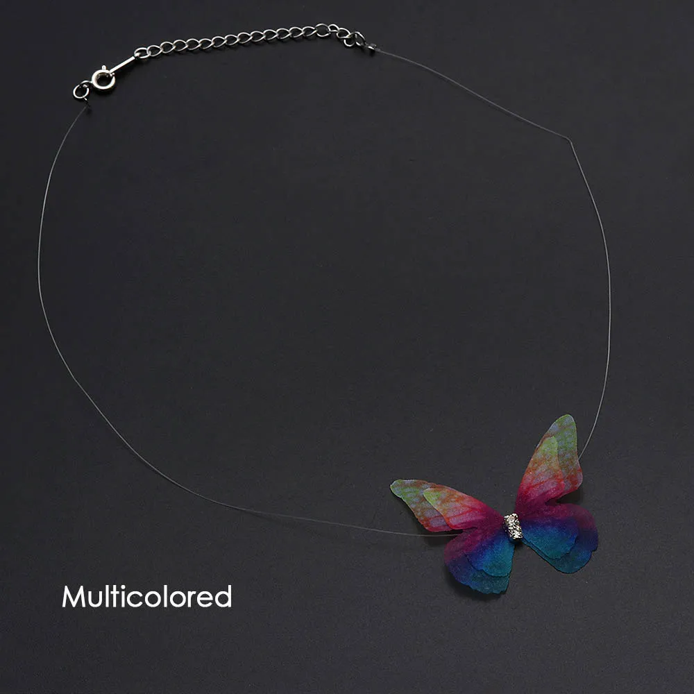 multicolored 1 шт. 3D пряжа бабочка Чокеры Кристалл Красочный кулон Невидимый леска шелковое ожерелье очаровательные женские ювелирные изделия аксессуары Подарки - Окраска металла: multicolored