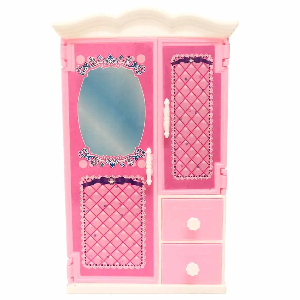 

NK 1 Pcs Doll Accessories Pink Wardrobe Closet For Barbie Doll Dreamhouse Furniture Miniature Gift Child Bedroom Toys