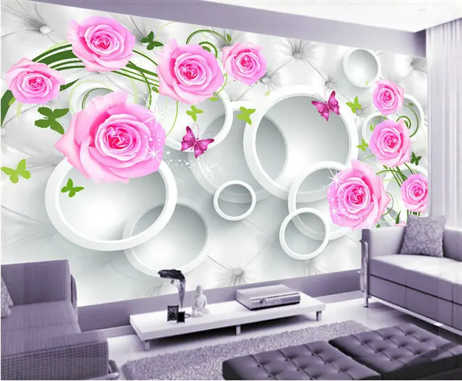 Sofa tv background wall seamless 3d Wallpaper wallpaper romantic pink flower mural thickening qiangbu murais | Обустройство дома