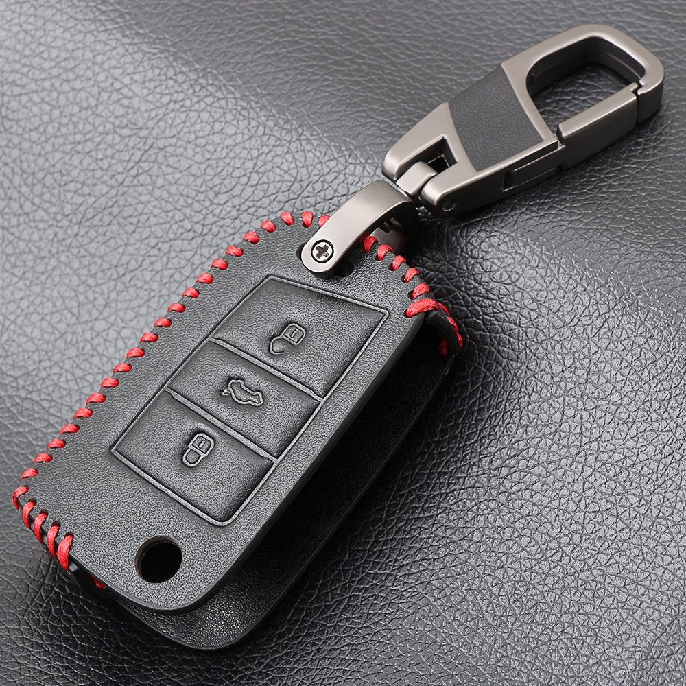 Чехол для ключей из натуральной кожи VW Polo Golf 7 Tiguan Skoda Octavia Kodiaq Karoq SEAT Ateca Leon Ibiza 2015 2016