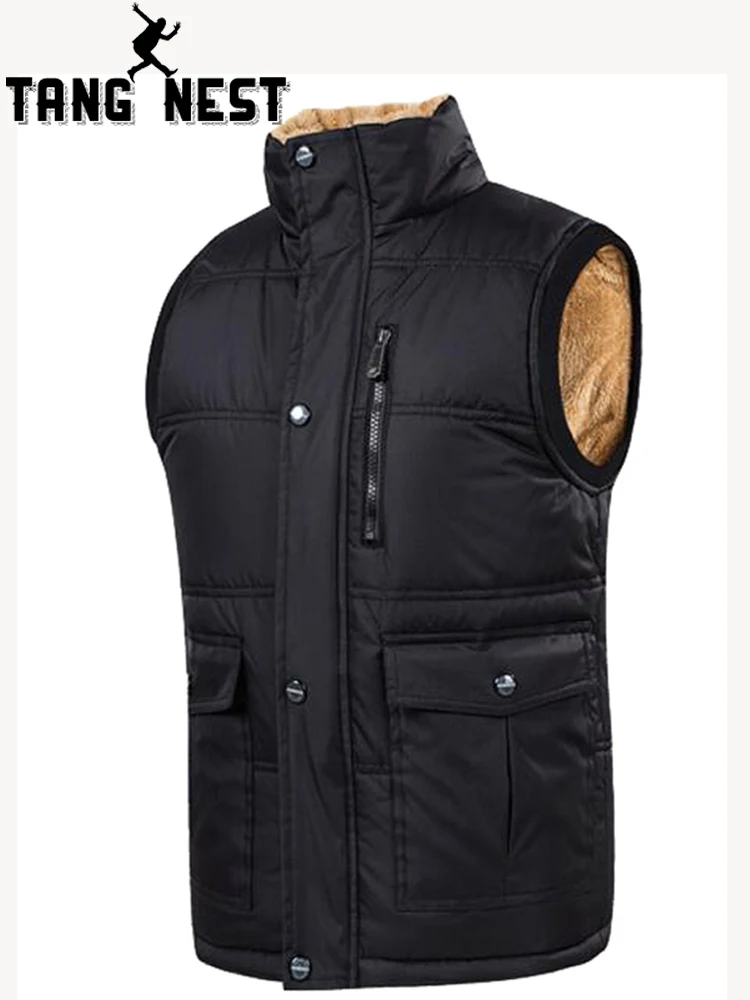 Жилет TANGNEST мужской Повседневный с несколькими карманами утепленный|fashion men vest|mens