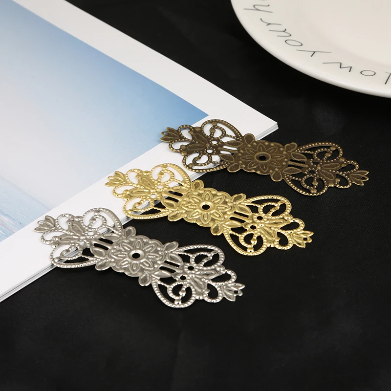 10pcs Gold/Bronze/Silver Plated 31x75mm Metal Filigree Flower Wraps Connectors For Jewelry Making DIY Charm Pendant | Украшения и