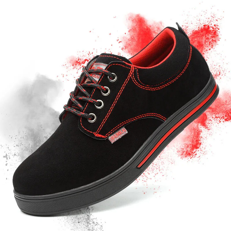 Мужская обувь из коровьей замши стальные стельки защитные ботинки дышащая