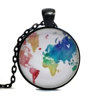 vintage world map chain gift teacher rainbow multicoloured map pendant necklace multicoloured map necklace womens mens jewelry