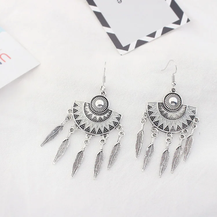 2018 Dream Catcher Винтаж листьев перо Длинные Висячие серьги для Для женщин Чехии