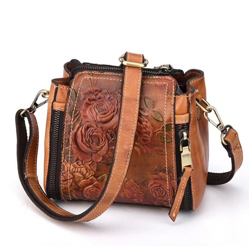 Винтаж модные из натуральной кожи Для женщин сумки кожа коровы Crossbody ручной embosed