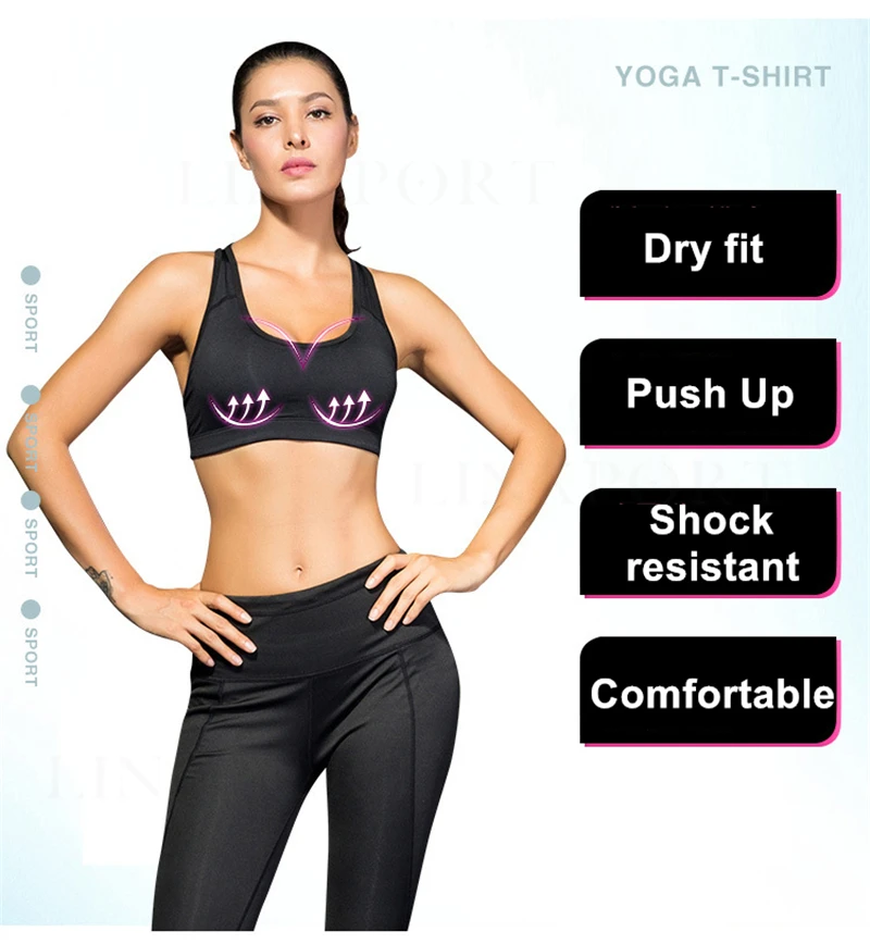 Wirefree Бюстгальтер Йога Для женщин Push Up майки Профессиональный тренажерный зал колготки Мягкий Топы виброустойчивый Фитнес нижнее белье быстрое высыхание потеет