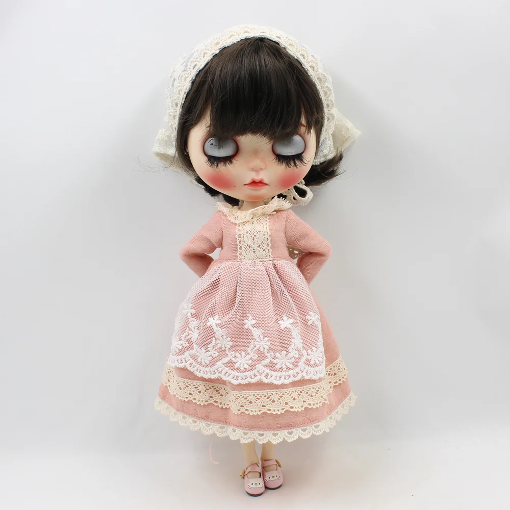 Blyth одежда 1/6 кукла ICY Licca тело леди розовое платье белый шарф Neo Бесплатная