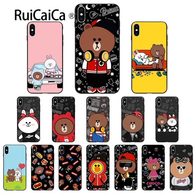 Ruicaica Line Friends BROWN Bear cool Black TPU Soft Phone Cover for Apple iPhone 8 7 6 6S Plus X XS MAX 5 5S SE XR Mobile Cases | Мобильные