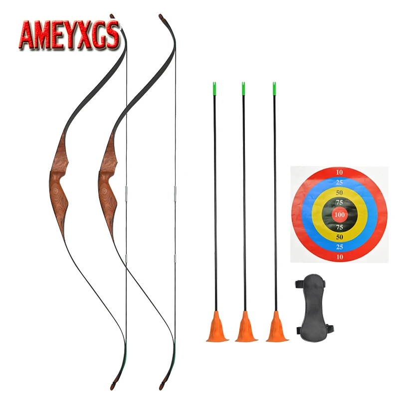 Archery Wooden Bow And Arrow Kit Teen Children Shooting Training Recurve Bow Set Safety Arrowhead For Outdoor Sports Accessories