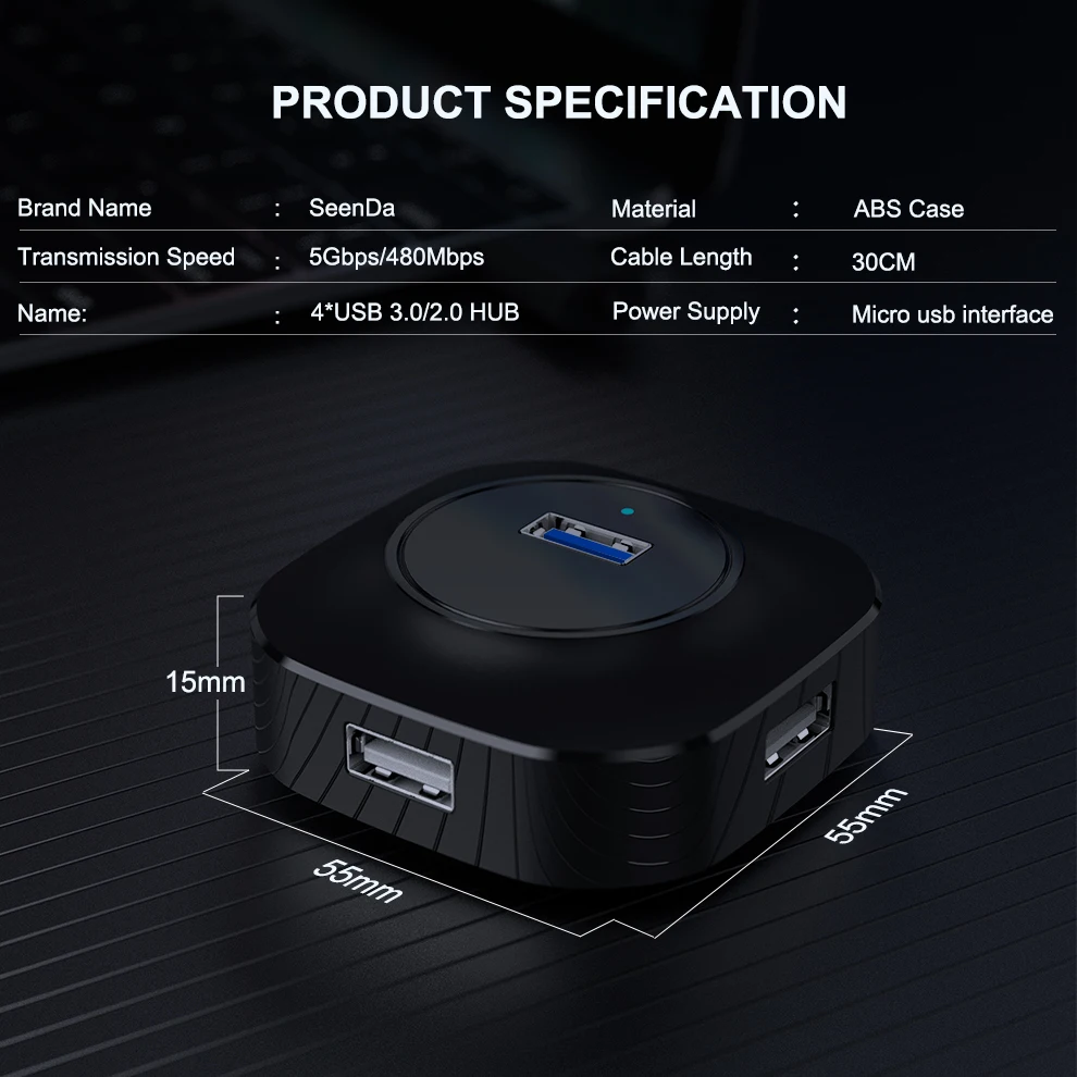 SeenDa usb-хаб 3,0 высокоскоростной 4 порта USB 2,0 Разветвитель переключатель с порт зарядки Micro USB для ПК компьютер ноутбук аксессуары