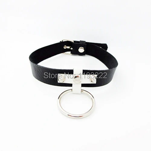 Кожаный чокер в стиле панк-рок готический с крестом круглые черные и белые