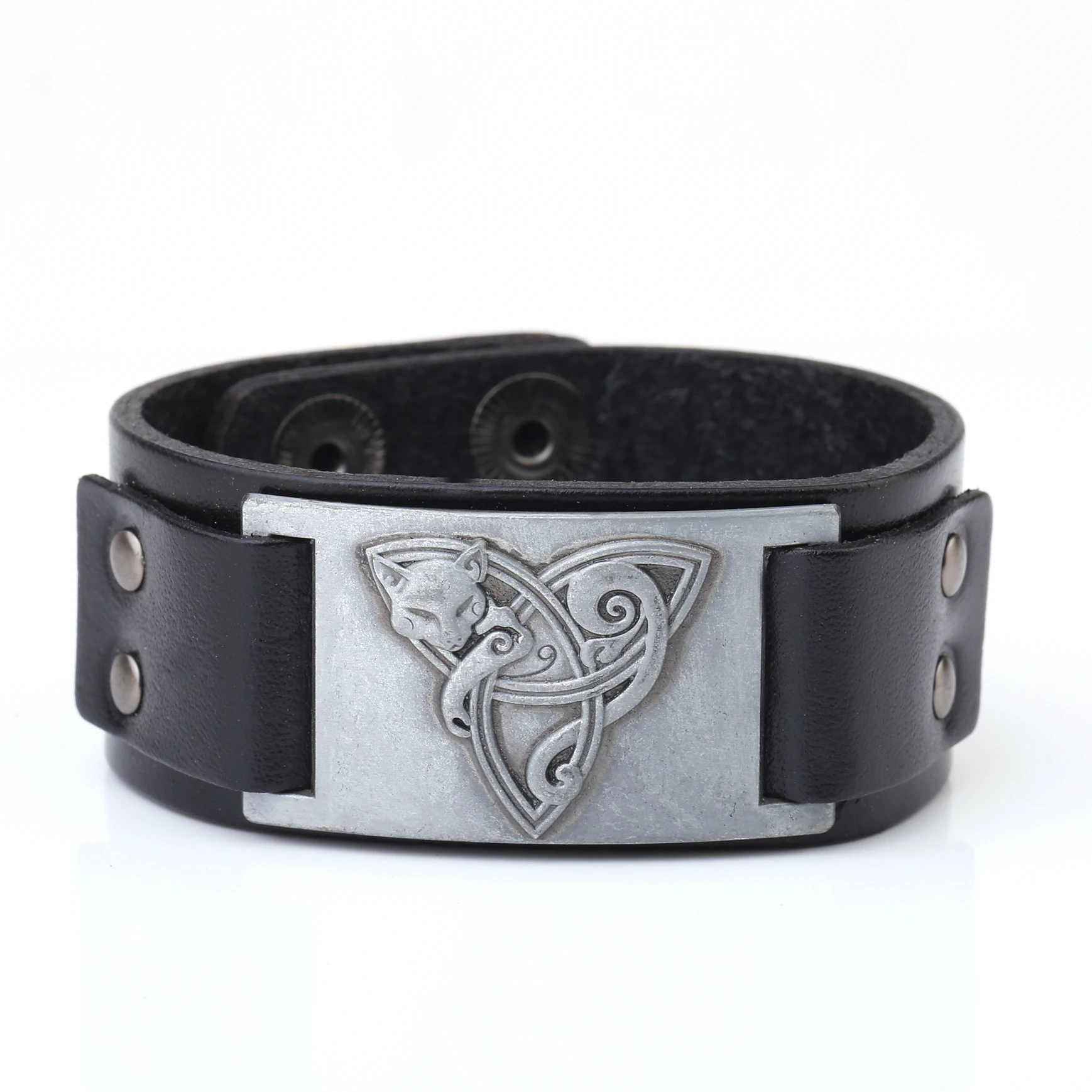 LIKGREAT Viking ювелирные изделия кожаный браслет лиса Triquetra Fenrir животное подросток Волк троица вера благословение манжеты браслеты Кнопка - Окраска металла: 3