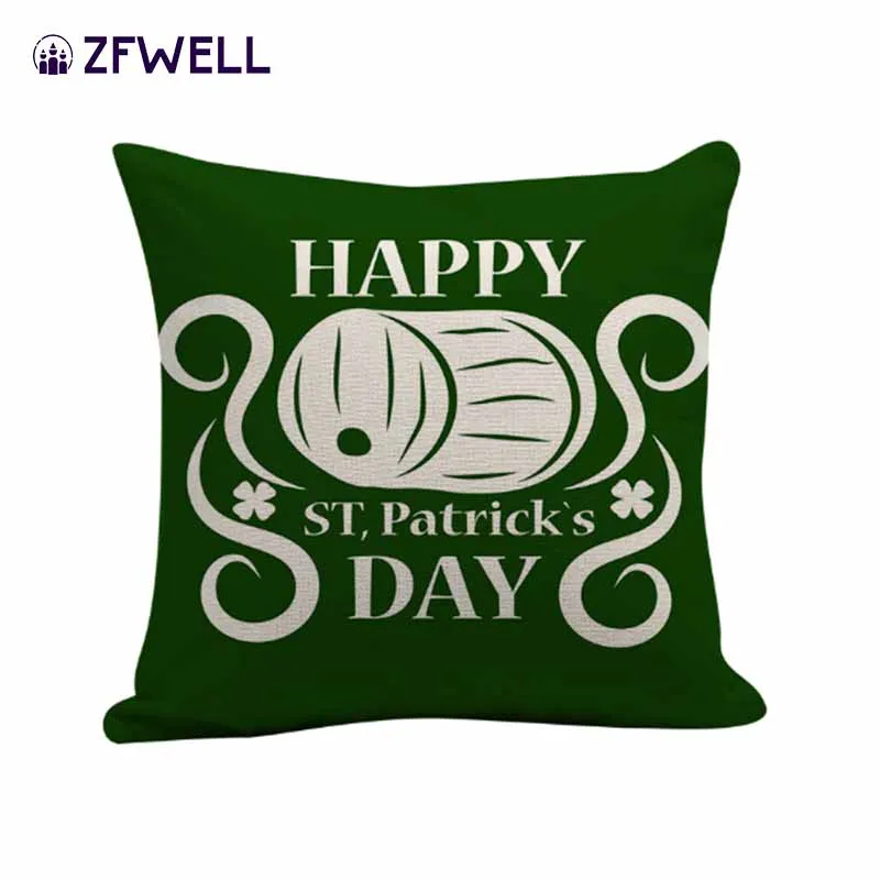 ZFWELL Linen 45*45cm green four-leaf clasp pillowcase St. Patrick's holiday theme decoration sofa car furniture deco7 | Дом и сад