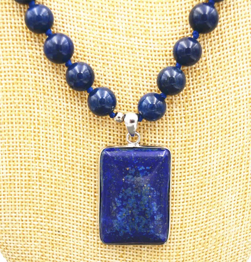 

Hot selling>@@ Beautiful 8MM blue Lapis Lazuli Beads & Cube Pendant Necklace 18 " WW -Bride jewelry free shipping