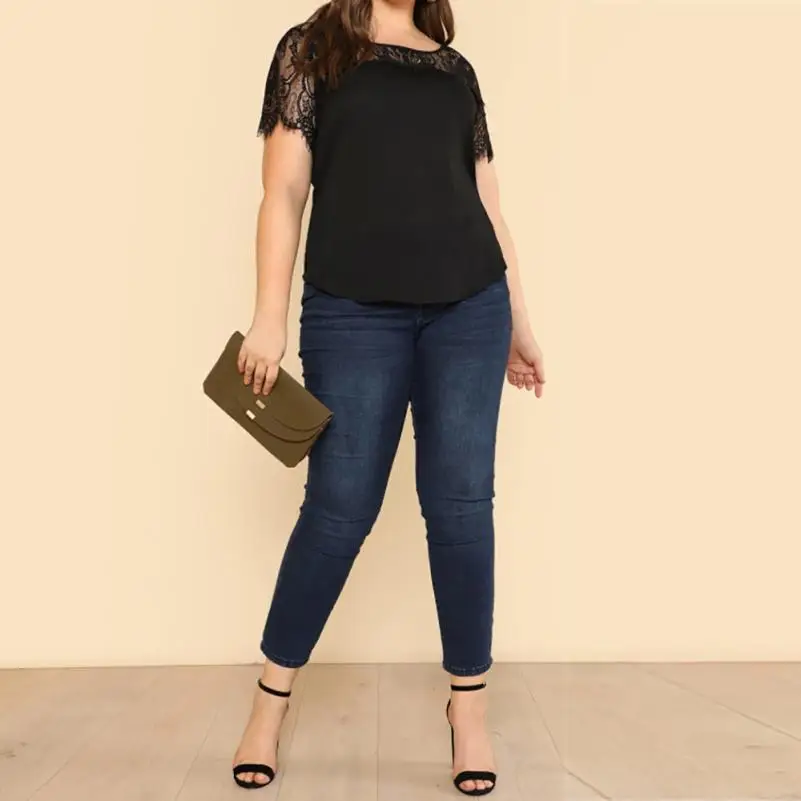 Women Perspective Sexy Lace Patchwork Striped Black Blouse Shirt Deep O Neck shortSleeve Ladies Party Top Blusa Feminina Camisas |