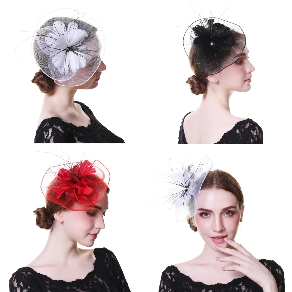 WELROG Свадебные шляпы вуалетки для женщин черные белые вечерние кружевные