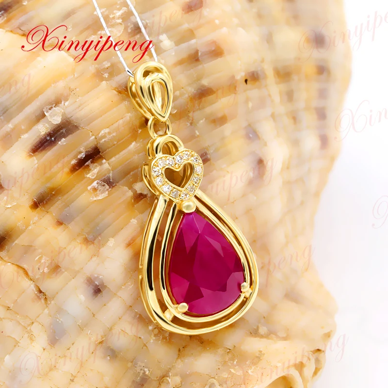Xin yi peng 18 k желтое золото инкрустированный натуральный рубин кулон женский 7 8*10