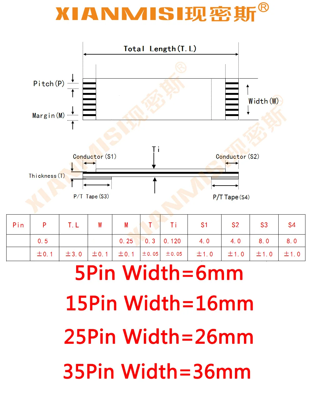 FFC FPC плоский гибкий кабель-удлинитель для 5Pin 15Pin 25Pin 35Pin с одной стороны 1 0 мм Шаг AWM