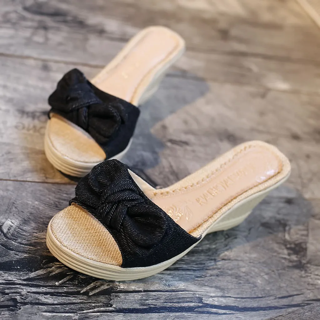 SAGACE/женские тапочки на танкетке Повседневная модная женская обувь с бантом