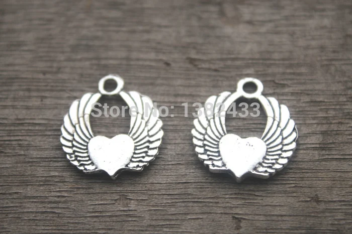 

15pcs--Angel Wing Heart Charms, Antique Tibetan Silver Lovely Flying Heart With Wings Charms Pendant 22x19mm