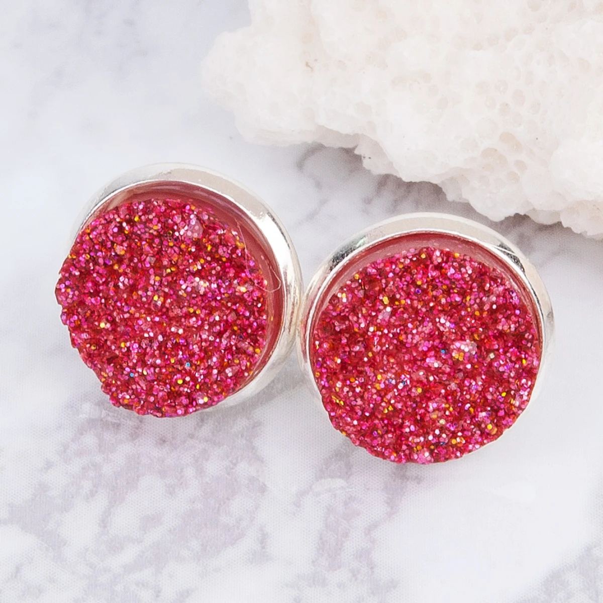 Doreen Box медные ушные столбы круглые серьги шпильки розовый красный с пробками 16 мм