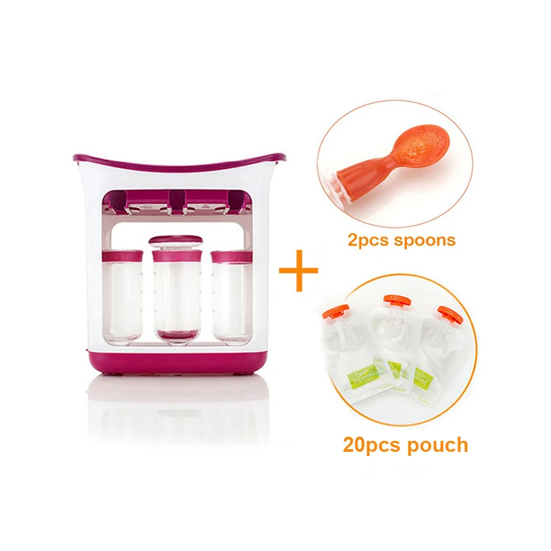 20 Pouches 2 Spoons Устройство для приготовления детского питания; контейнеры для кормления детей; контейнер для хранения сока для малышей; Устройство для выдавливания пищи с мешками для хранения фруктовых пюре - Цвет: 20 Pouches 2 Spoons
