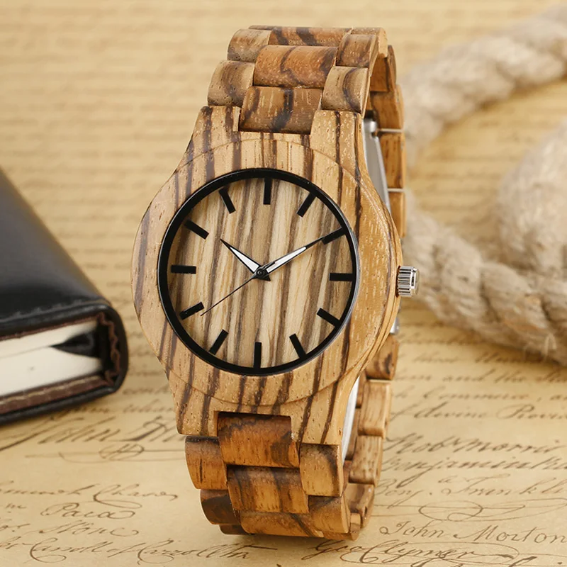 Часы мужские кварцевые в полоску креативные наручные часы с бамбуковым корпусом