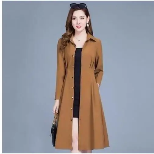 caramel colour Весенне-осенний Женский Повседневный длинный тренчкот модный негабаритный винтажный пояс тонкая верхняя одежда ветровка женская - Цвет: caramel colour