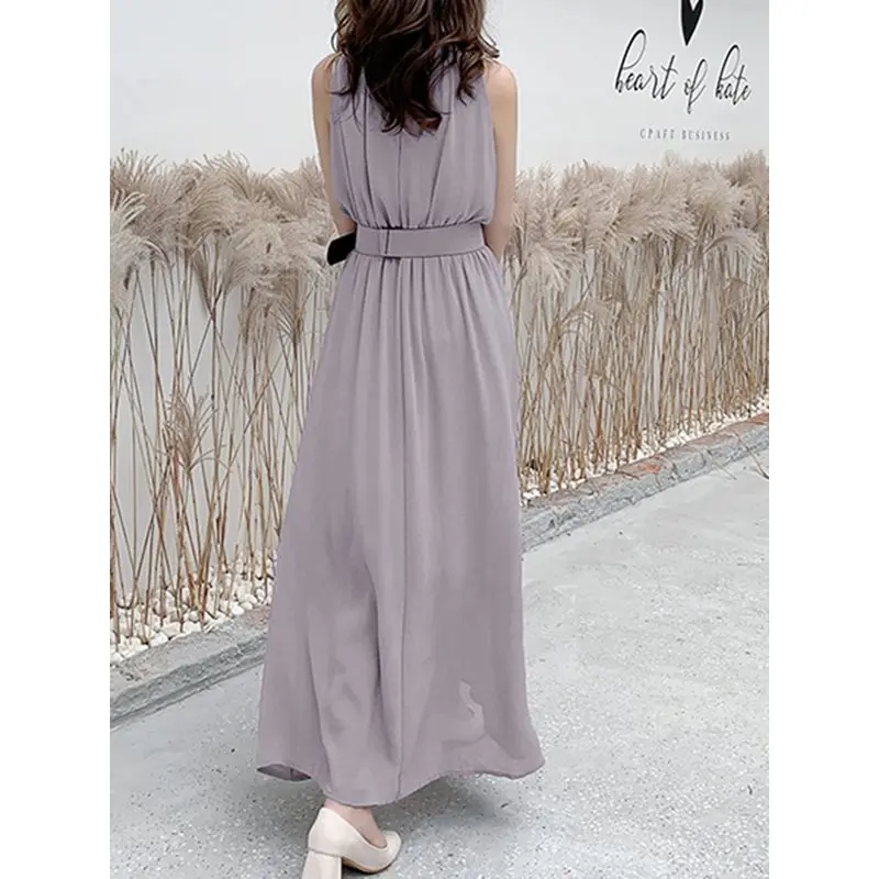 Летние корейские шифоновые элегантные вечерние женские длинные платья в