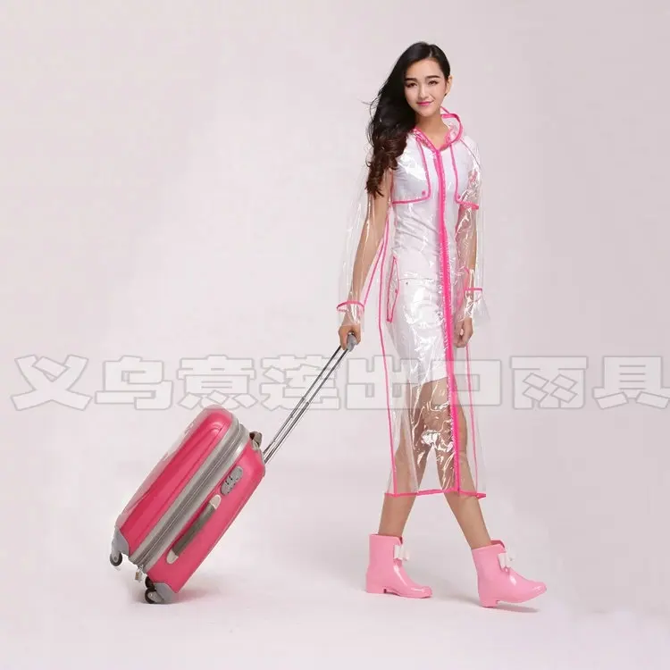 

Fashion EVA transparent waterproof windproof women Long raincoat poncho M clear rain coat with zipper outdoor jacket rainwear