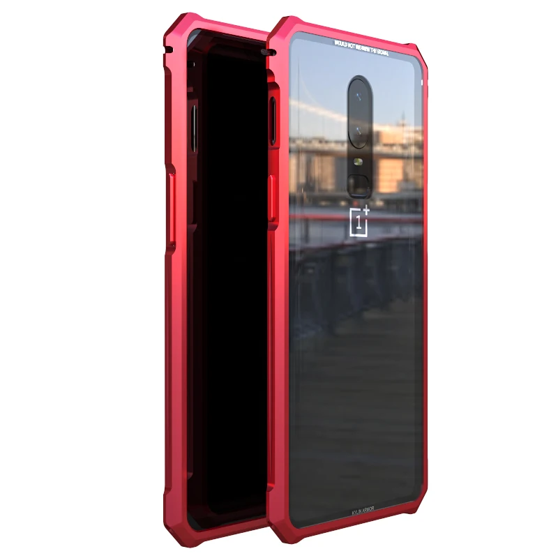 Чехол для OnePlus 6T One Plus 6T премиум-класса, алюминиевый металлический чехол в форме бриллианта для OnePlus 6T 9 H, прозрачная задняя крышка из закаленного стекла - Цвет: Красный