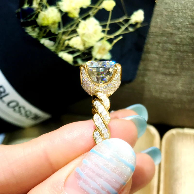 Твердое 14K желтое золото 2.5ctw EF лабораторные ромбовидные кольца Moissanite для