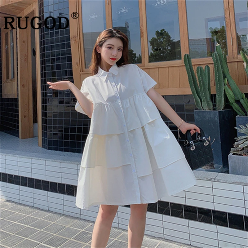 Женское платье с отложным воротником RUGOD Harajuku Элегантное однобортное свободное