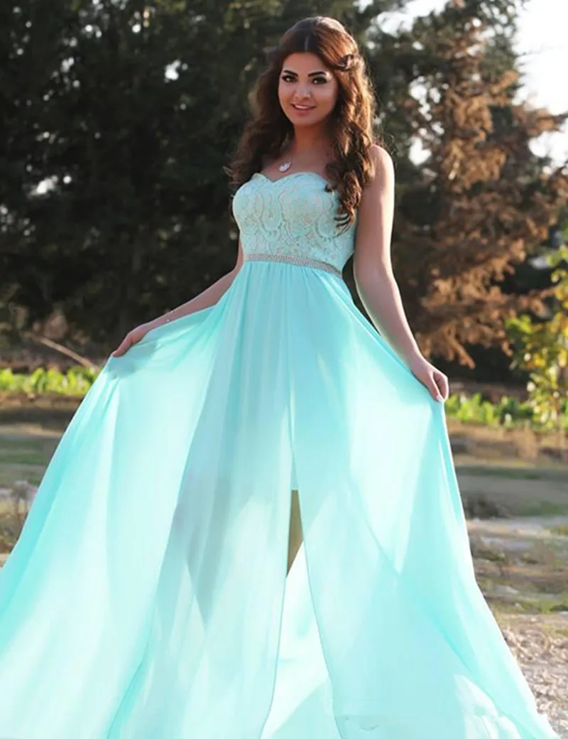 2017 Новый Элегантный Длинные Зеленая мята Вечернее Платье Без Бретелек