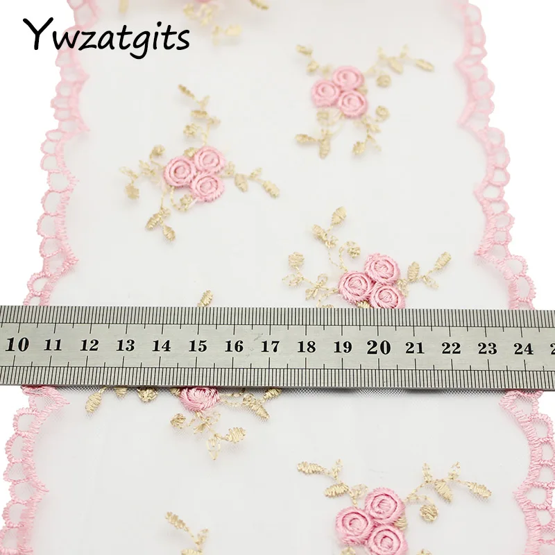 Ywzatgits 1y/3y/5y 14 см розовый цветок вышитые Чистая кружевная ткань отделка ленты DIY Швейные материалы ручной работы YR0101