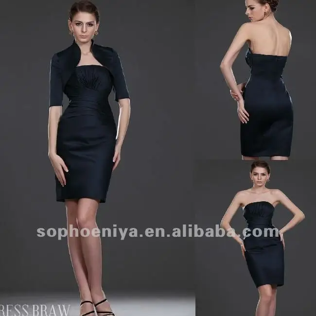 Navy Blue Sexy Sheath Mini Short Sleeve Jacket Young Mother of The Bride Dress | Свадьбы и торжества