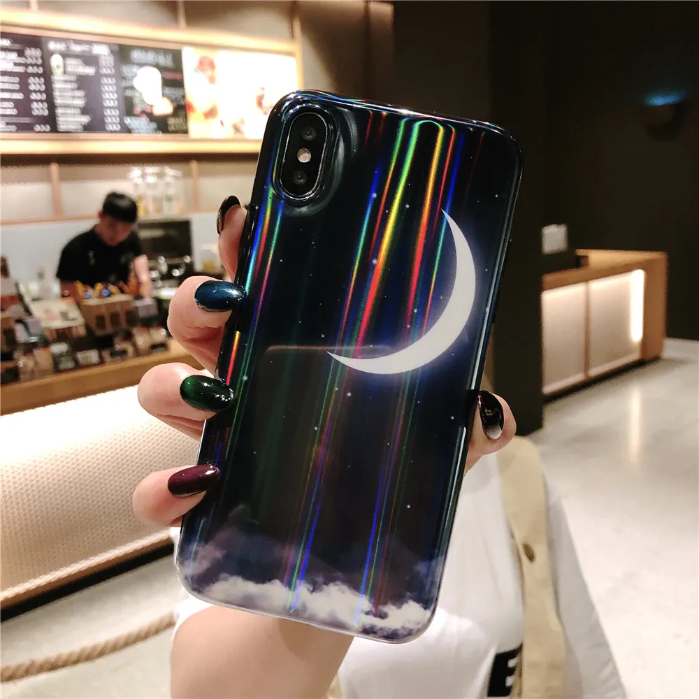 Cases for Iphone X XS MAX XR Case Luxury Aurora Moon Star Phone Covers 7 6s 6 8 Plus Soft Glossy Capa Coque |